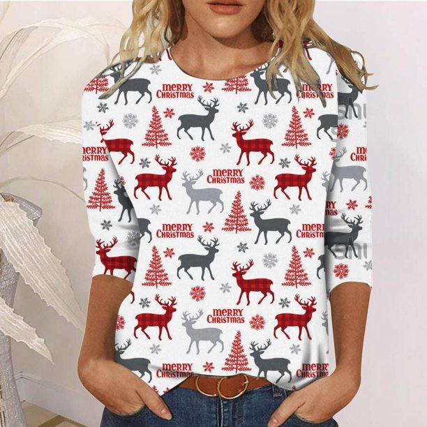 Ichuanyi liquidación de la moda femenina de la moda holgada 3/4 mangas blusa redonda de cuello redondo ICHUANYI WER202308212170