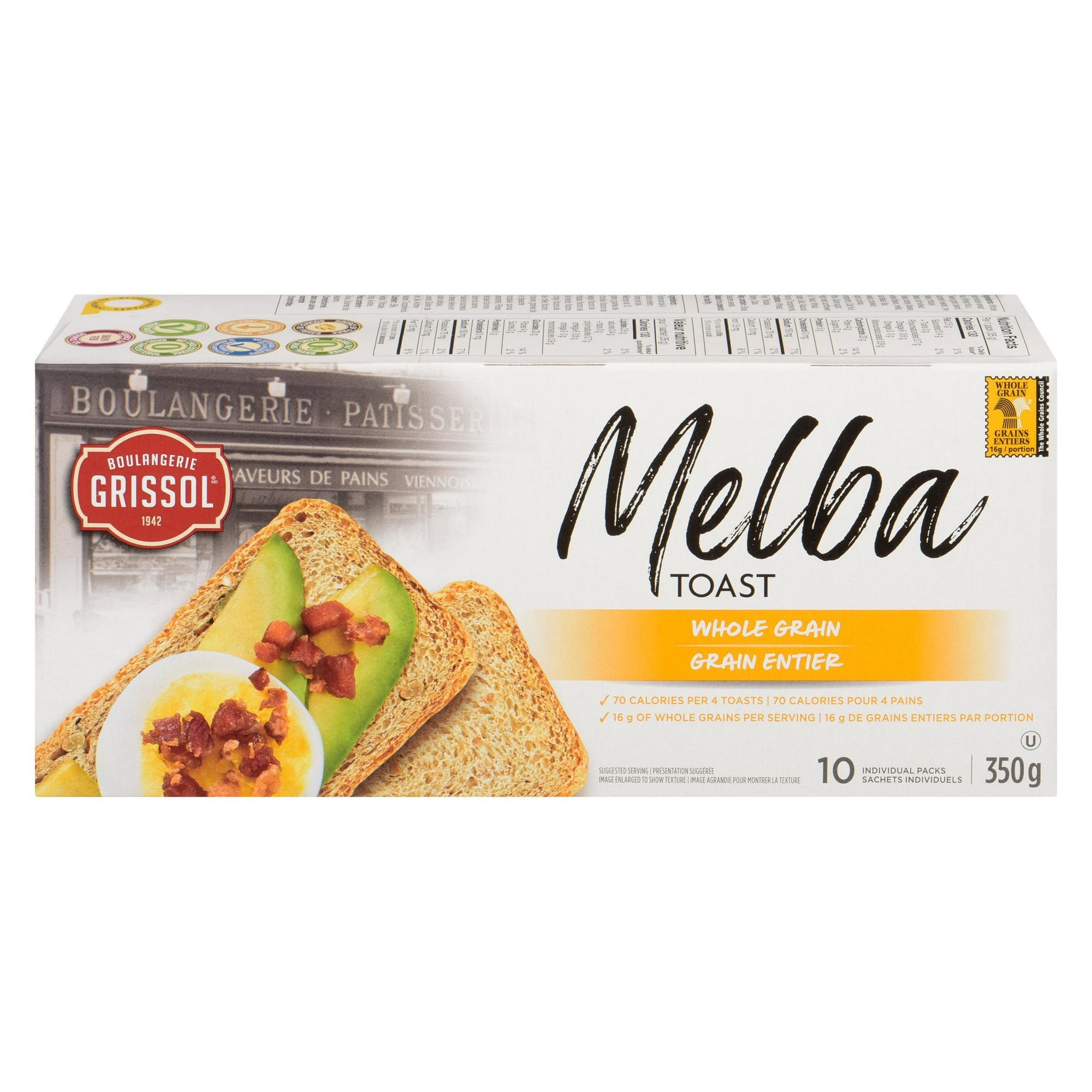 Boulangerie Grissol Melba Toast Whole Grain, Dare, Pack of 10, 350 g