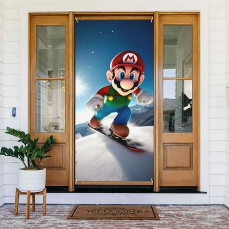 Super Mario Door Cover Decorated Banner Tapestry Home Decoration Holiday Party Supplies Door Banner Porch Sign Banner 72.8 x 35.4 Inch