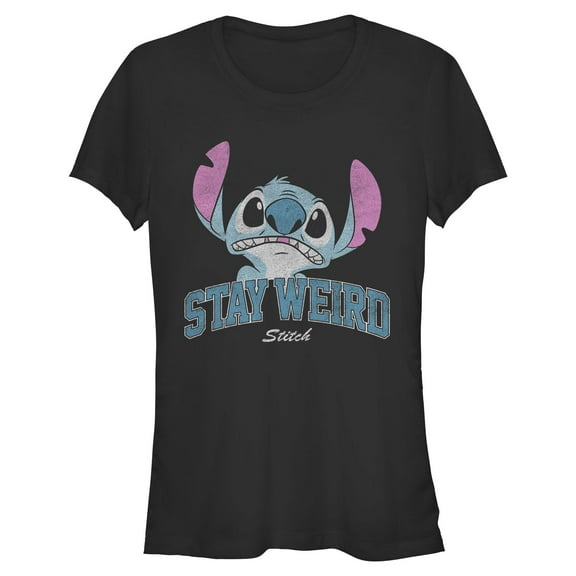 Juniors Lilo & Stitch Distressed Stay Weird Alien T Shirt