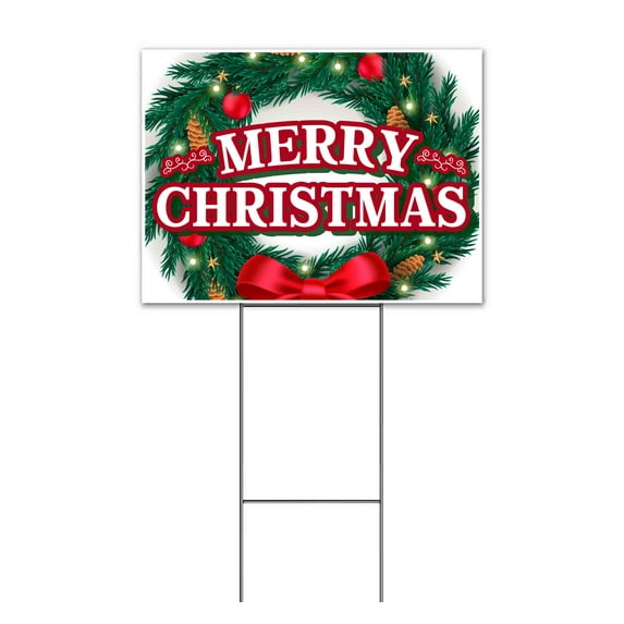 Merry Christmas (18" x 24") Yard Sign, Includes Metal Step Stake