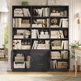 thumbnail image 6 of Hiphuta 71" Tall Triple Row 4-Tier Bookcase with 12 Open Cubes, 59" Wide Extra Large Display Bookshelf with 4 Doors and 2 Drawers, for Office Living Room, Black, 6 of 9