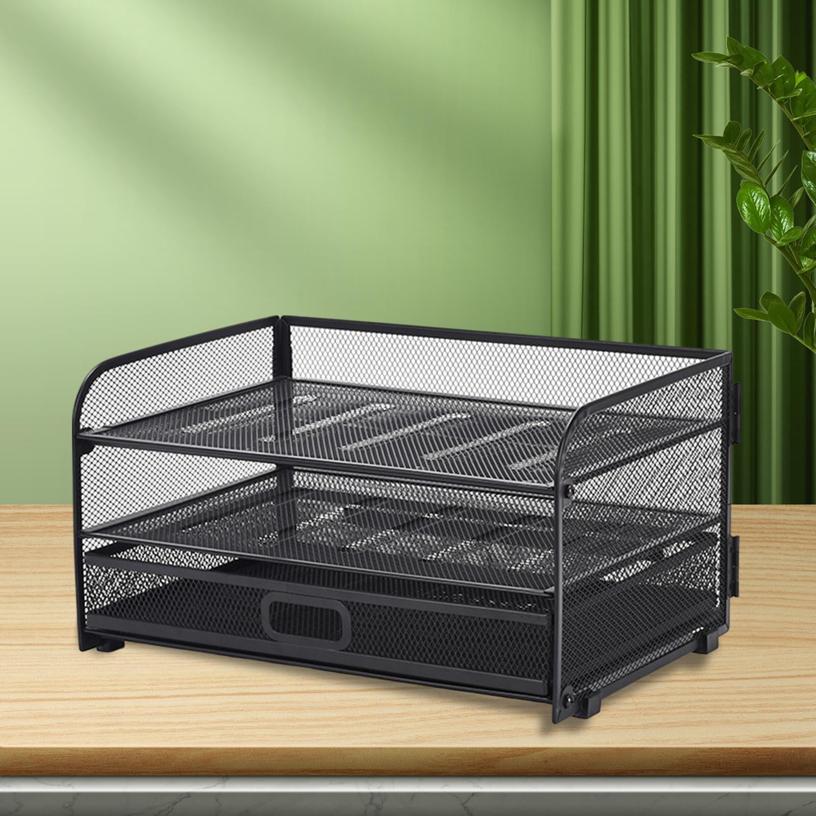 Desk Organizer File Holder Mesh Desktop File Sorter Organizer Office Accessories Organization Metal Folding Document File Tray Rack Desktop with 1 Drawer