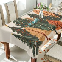 Yayeee Tablecloths 60" x 60" Rectangle Wrinkle Resistant Party Table Cover, Brown Christmas Trees