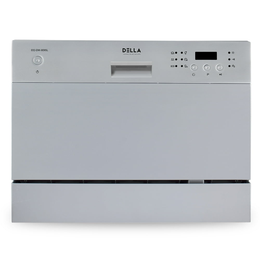 DELLA Countertop Compact Dishwasher Machine w/ 6 Wash Cycles, Silver
