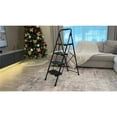 thumbnail image 4 of 3/4 Step Ladder With Tool Platform, Folding Steel Step Ladder With Handrail, Anti-Slip Wide Pedals, Safety Lock, For Home, Kitchen, Garage Use, Black, 4 of 11