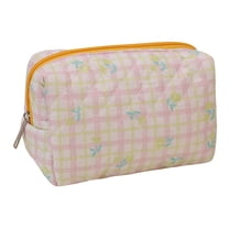 Hwkond Make up Bags Kawaii Makeup Bag, Cotton Makeup Bag Fragmentary Makeup Zipper Korean Quilted Travel Organizer Portable Cute Beauty Case Floral Print Large Capacity on Clearance