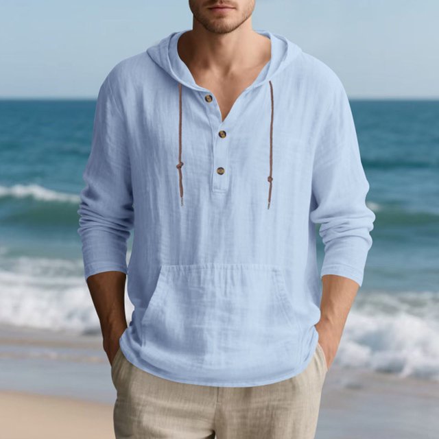 pstuiky camisa de manga larga para hombre, Suéter playero informal de manga larga con capucha y cordón ajustable para hombre salir tops xl