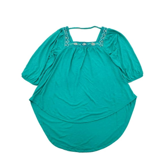 Womens Aqua Embroidered Square Neck Dressy Shirt Top Blouse S