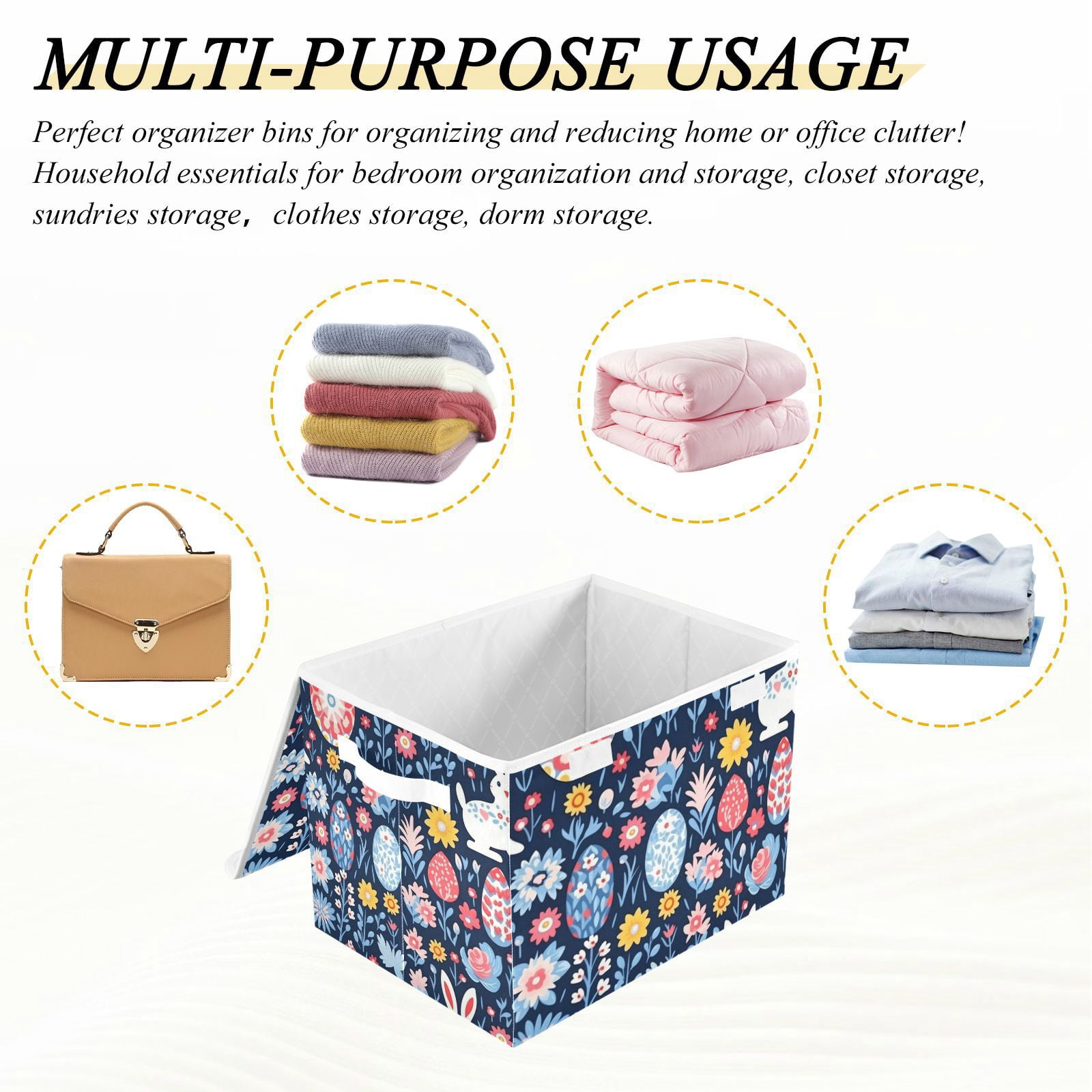 Easter Eggs Flowers Leaves Storage Basket Foldable Laundry Basket Shelf Kids Toy Storage Container Organizer with Handles