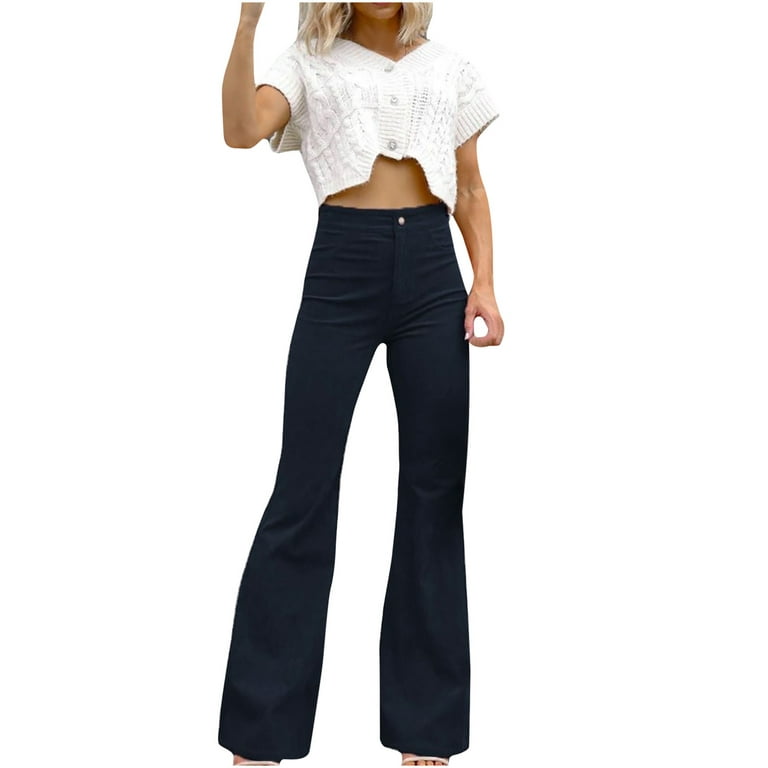 KIHOUT Women's Comfortable Solid Color Pocket Casual Flared Pants 