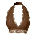 thumbnail image 2 of URBAN DAIZY Women's Seamless Lace Bra Scalloped Halter Padded Crop Top Lined Bralette Plunge Comfort Pads Yoga Bustier A17_6328 LT Brown 1XL, 2 of 6