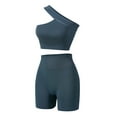thumbnail image 4 of Frostluinai Yoga Gym Sweatsuit for Women One Shoulder Sport Bras High Waist Biker Shorts Stretch Slim Fit Workout Sets 2 Piece Solid Tracksuits, 4 of 4
