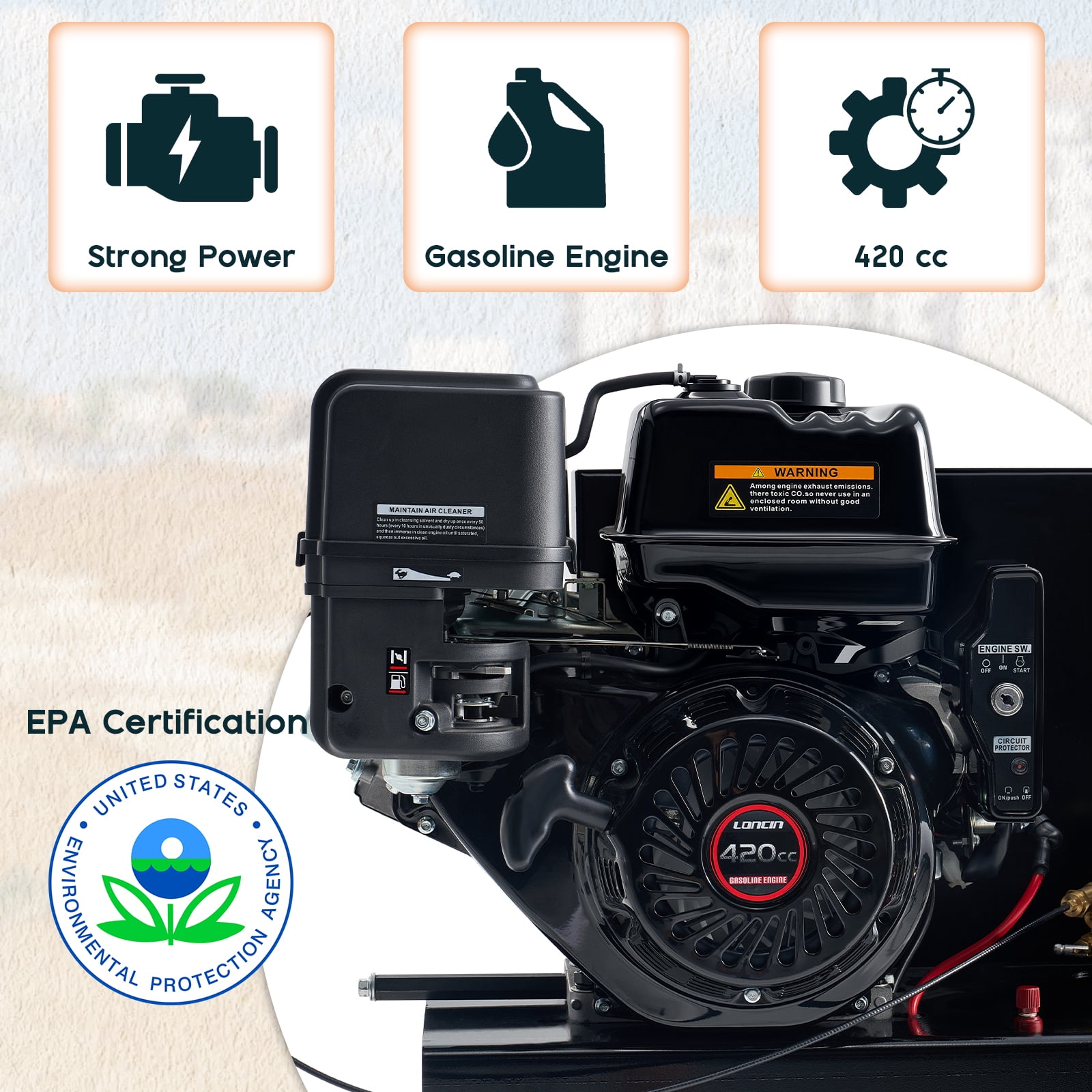 Jocisland 13HP Gas Powered Air Compressor, 30 gal 18CFM@Max180PSI, 420cc Loncin Engine Gasoline Driven Piston Pump for Workshop, Construction Sites