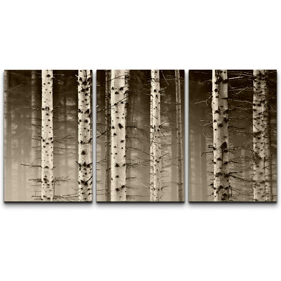 wall26 Canvas Print Wall Art Set White Birch Trees in Misty Forest Nature Wilderness Photography Realism Contemporary Colorful Multicolor Ultra for Living Room, Bedroom, Office - 24"x36"x3