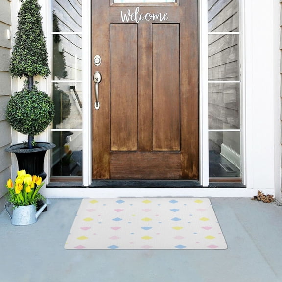 Colorful Pastel Shapes Pattern Versatile Absorbent Door Mat, Non-Slip, Easy to Clean 32''x20''