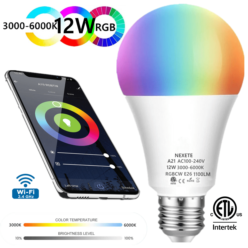Wi-Fi Smart LED Light Bulb 100W 12W 1100LM A21 RGBCW Dimmable Alexa/Google/Siri 