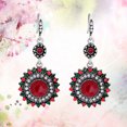 thumbnail image 4 of 1 par de pendientes bohemios de estilo étnico con diseño floral, largos, colgantes, color plata y rojo oscuro, 4 of 7