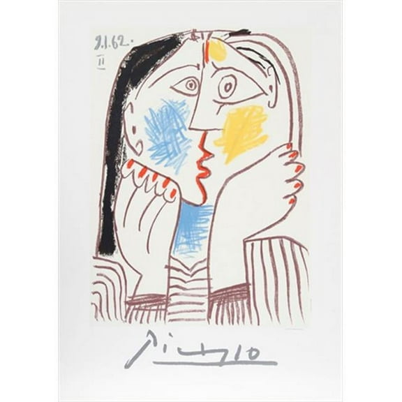Pablo Picasso 14460 Visage- Lithograph on Paper 29 In. x 22 In. - Blue- Red- Yellow- Black