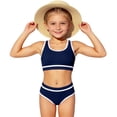 thumbnail image 3 of YOUYEDIAN Girls Swimsuit Two Piece Sporty High Waisted Bathing Suit Color Block High Cut Bikini Set (Navy, 13-14 Years), 3 of 7