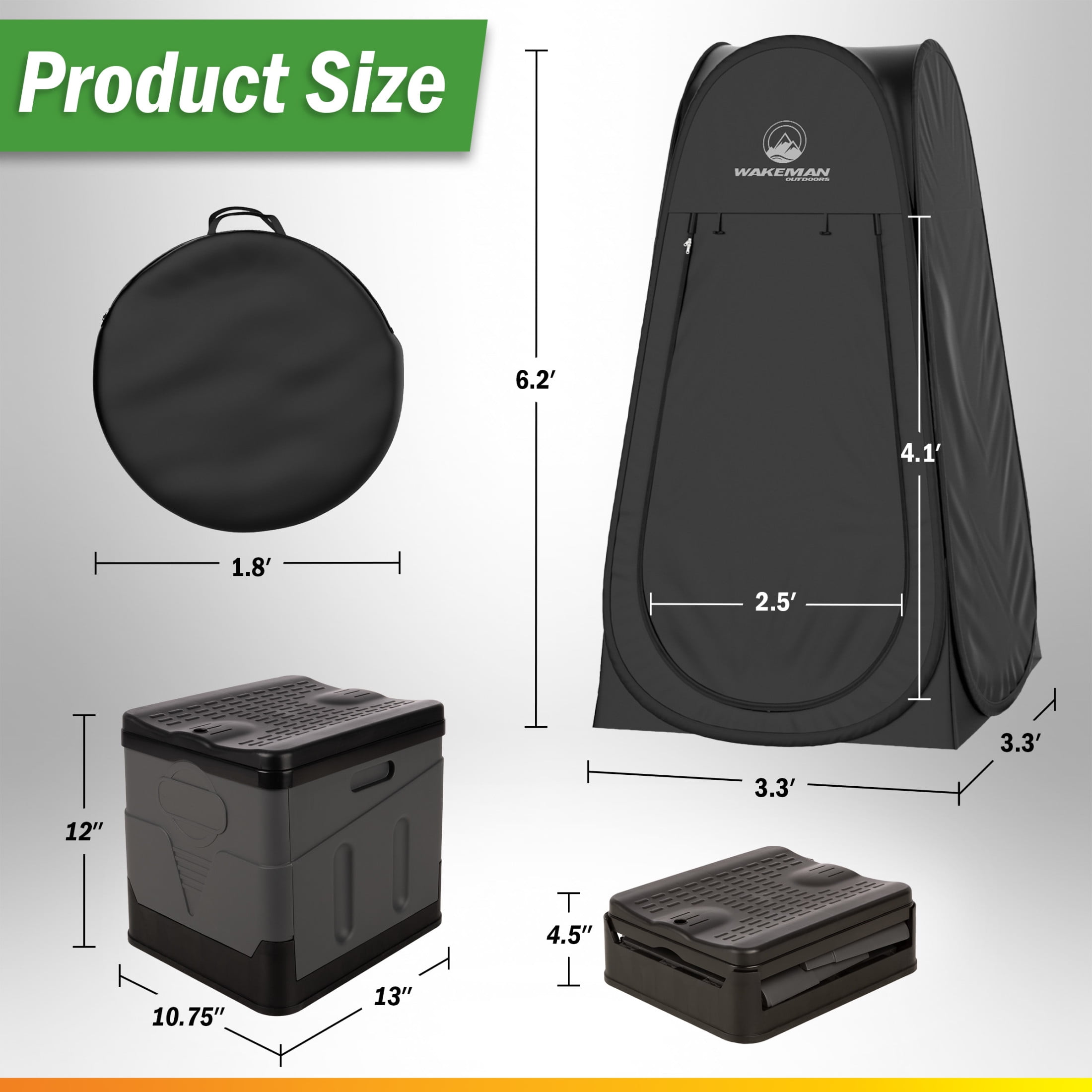 Wakeman Outdoors Camping Toilet Set - Pop Up Privacy Tent and Portable Toilet for Adults, Black