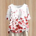 thumbnail image 1 of Blouses pour Femmes, Pull Décontracté Imprimé en Coton Lin Boutons Col Rond Manches Courtes, 1 of 5