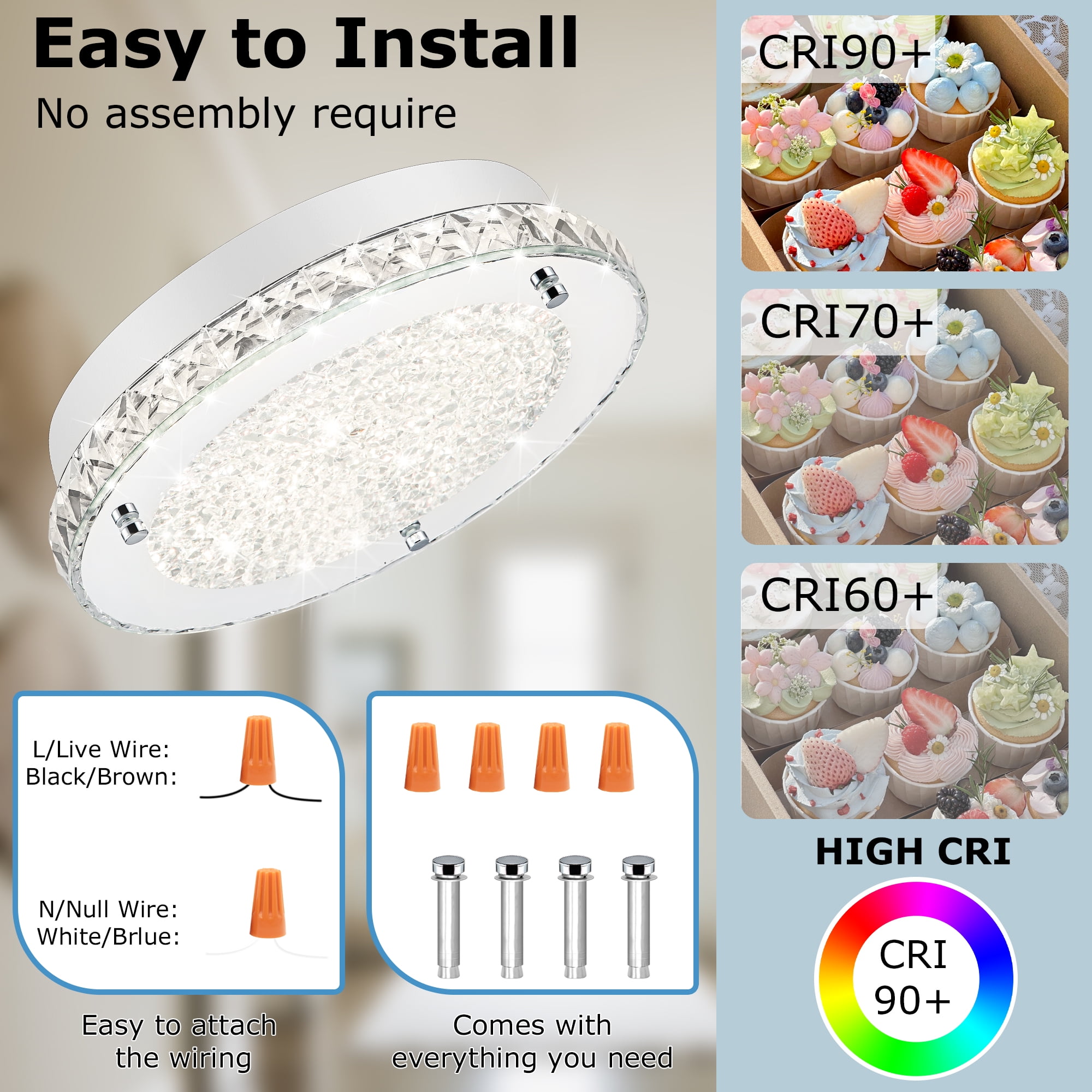 Uznhty LED Ceiling Light Flush Mount 13 Inch Crystal Ceiling Light,Bathroom Ceiling Light Fixtures for Kitchen Porch Living Room Dimmable 4000K
