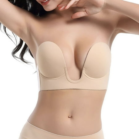 

Rbaofujie Adhesive Bra Strapless Sticky Invisible Push Up Silicone Bra for Backless Dress Withnipple Covers Nude