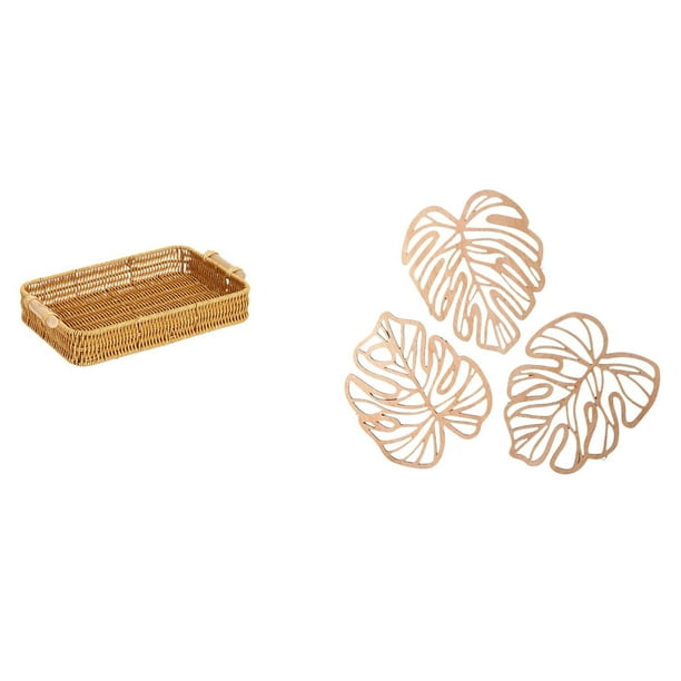 Juego De Cestas De Frutas Tejidas Con Palmeras Para Escritorio Y Pared, Con Cuencos Tropicales Para Servir Aperitivos Y Adornos De Madera Para El Hogar.