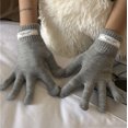 thumbnail image 1 of Guantes de lana con etiquetado de color sólido para mujer, guantes de cinco dedos con pantalla táctil tejidos para mujer, otoño e invierno, 1 of 6