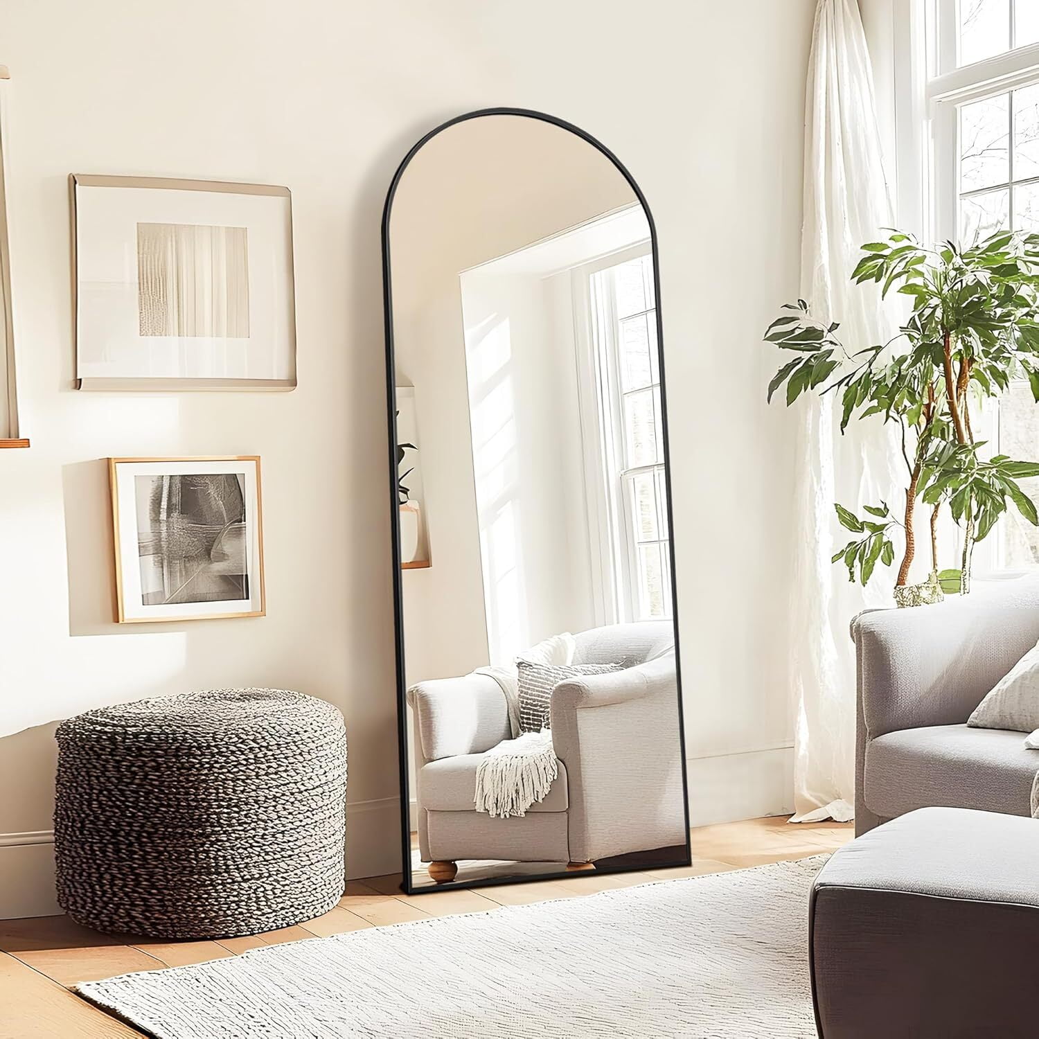 Anyrose 57"x 19" Arched Full Length Mirror Floor Mirror with Stand Wall-Mounted, Black