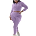 thumbnail image 2 of wycnly Tracksuits Set for Women Women Cropped Sweatshirt Coat 2 Piece Outfits Full Zipper Hooded Coat and Elastic Waist Pant Sweatsuit Sets with Pocket Casual Solid Lounge Sets Under $10, 2 of 6
