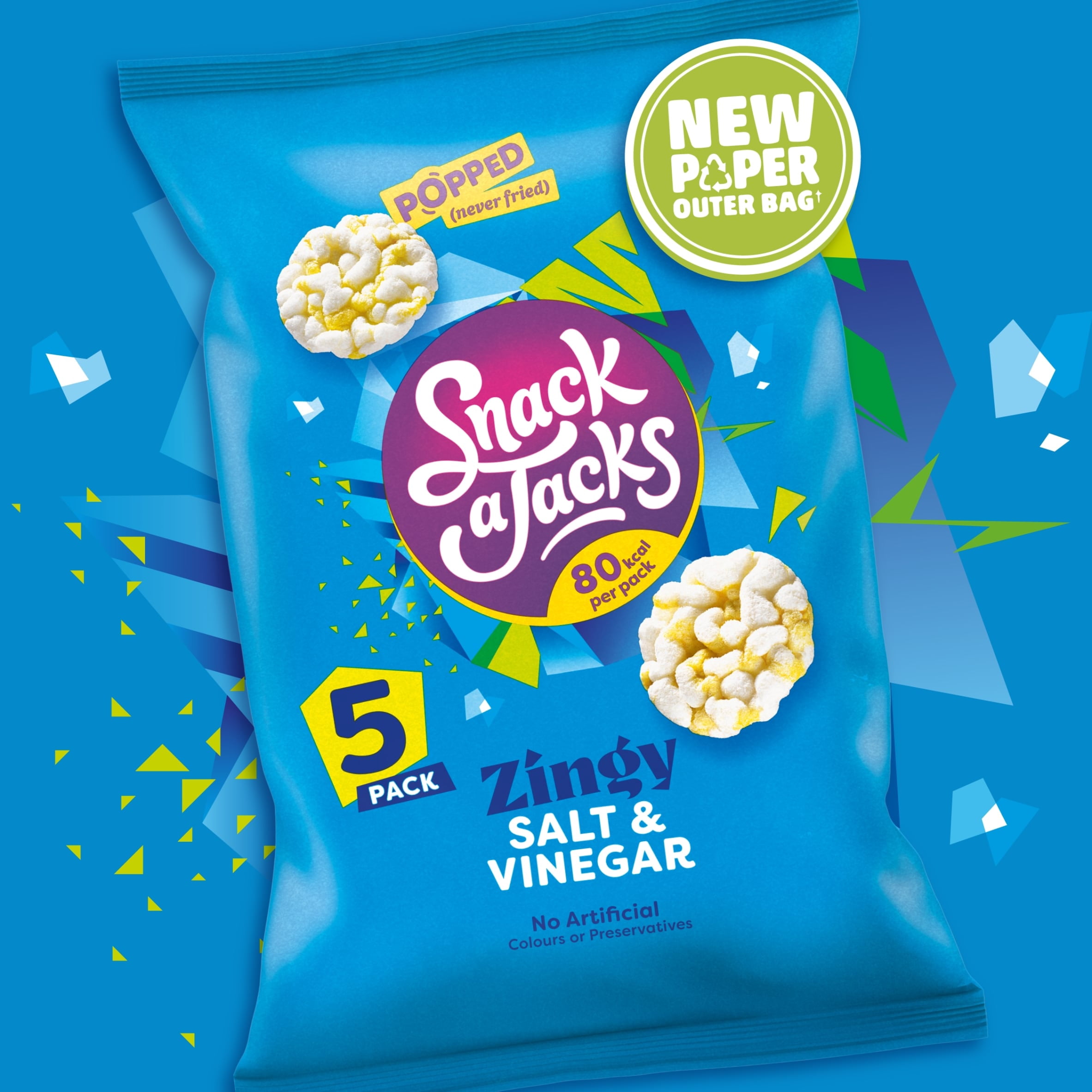 Snack a Jacks Salt & Vinegar Rice Cakes Multipack Snacks 5x19g, Imported from Britain