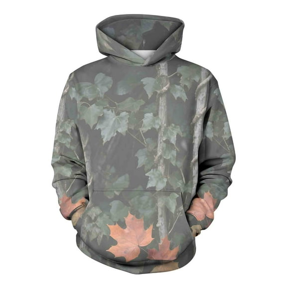 lulshou Unisex Hoodies Camouflage Leaf Print Hoodie Men & Women's Fleece-Lined Long Sleeve Sweatshirt with Front Pocket, Cozy Pullover for Outdoor, Camouflage, XL