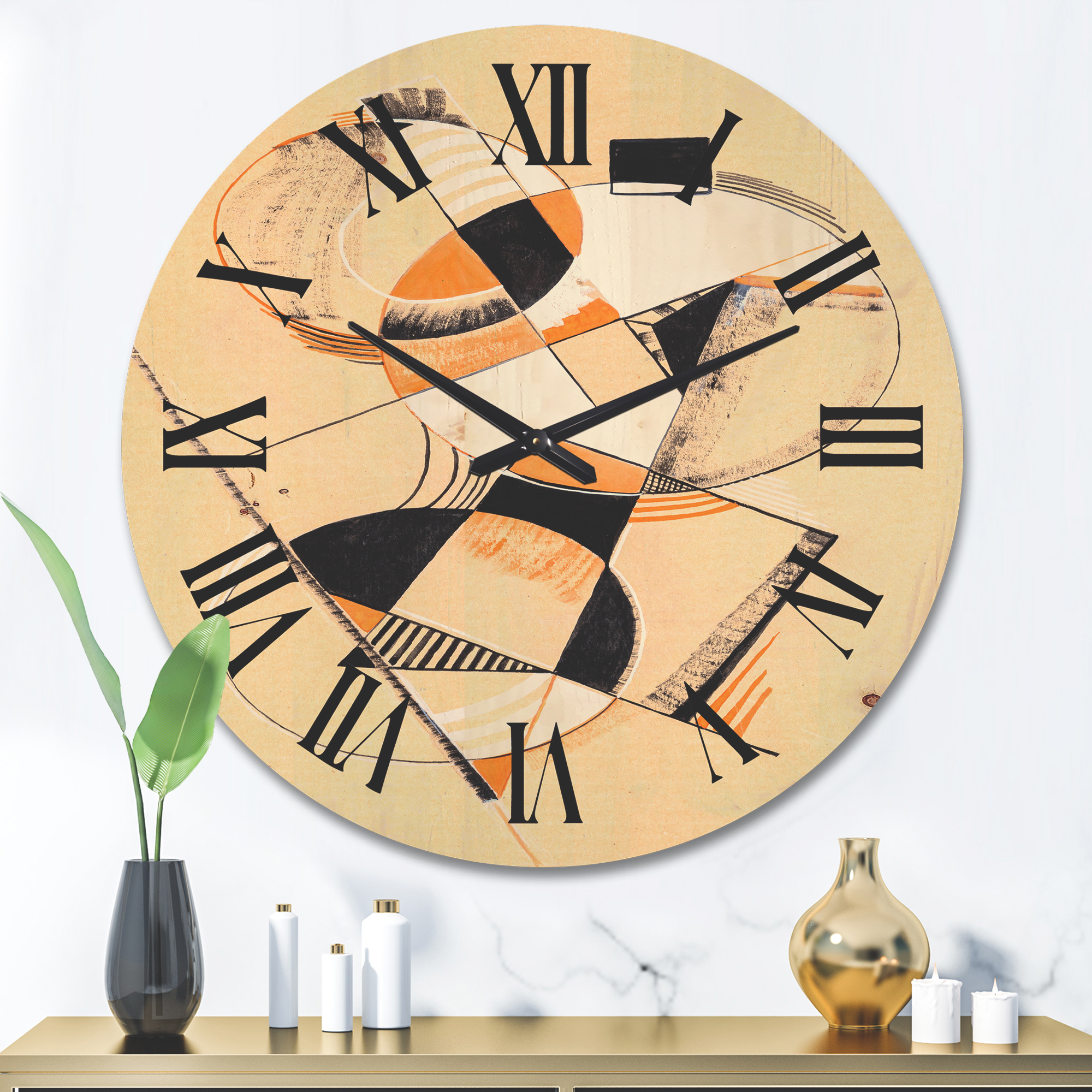 Designart 'Abstract Compositions Of Colored Geometric V' Modern Wood Wall Clock