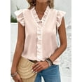 thumbnail image 4 of Women'S Blouses Dressy Boho Casual Ruffle Short Sleeve Tops Business Outfits Ladies Summer Trendy Work Shirts Apricot S, 4 of 8