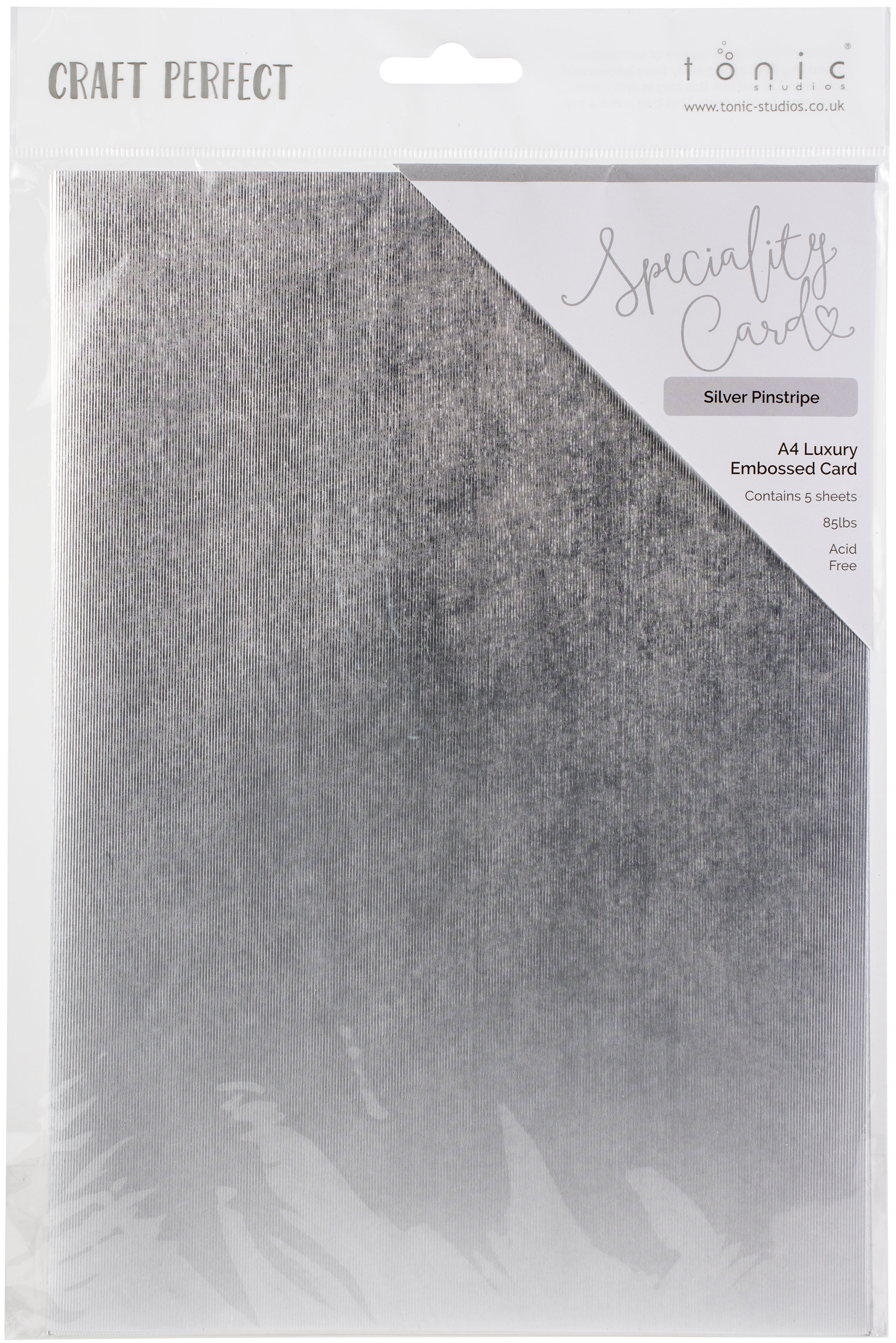 Craft Perfect Luxury Embossed Cardstock A4 5/Pkg-Silver Pinstripe
