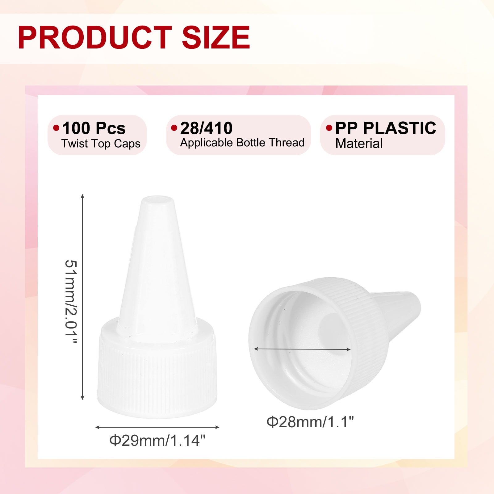 Uxcell28/410 Twist Top Caps, 100Pcs Plastic Squeeze Bottle Replacement Caps with Foam Gasket for Paint Lids Glue Dispensing DIY Crafts, White