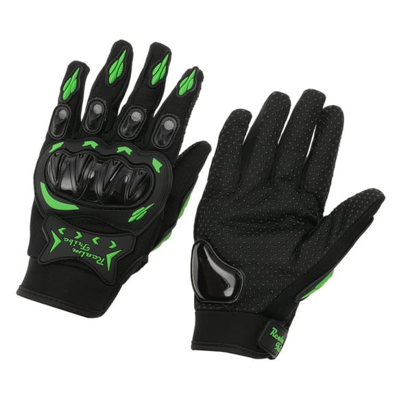 Unique Bargains XL Motorcycle Gloves Breathable Full Finger Gloves Nylon Outdoor Gloves Black Green 1 Pair