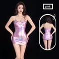thumbnail image 3 of Womens Shiny Metallic Sleeveless Bodycon Mini Dress Spaghetti Strap Slip Dress Party Club Mini Dress Pink, 3 of 5