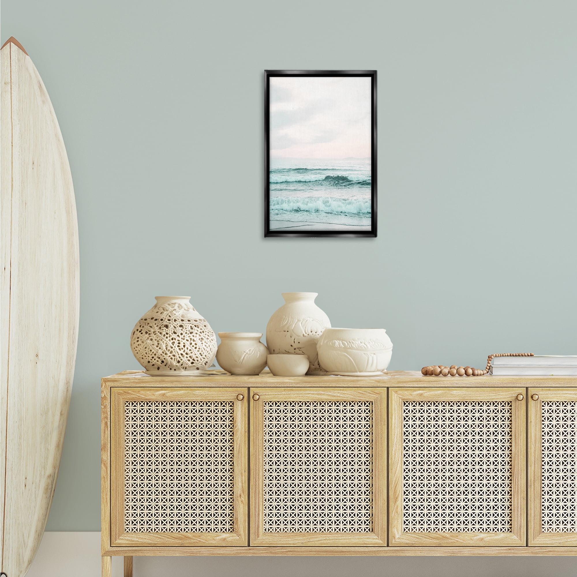 Stupell Industries Teal Sea Tide Nautical & Beach Photography Black Floater Framed Canvas Art Print Wall Art, 17 x 25