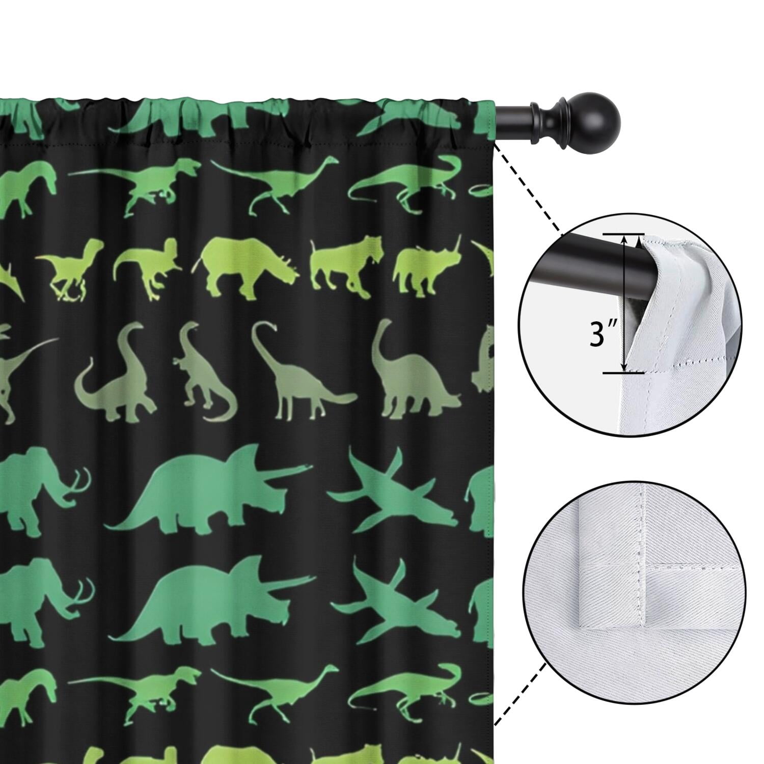 Blackout Kids Curtains,Green Dinosaurs MultiShapes Pattern Childrens Insulated Curtains Set Of 2,Bedroom Essentials,Toddler Room Decor 42"x84"