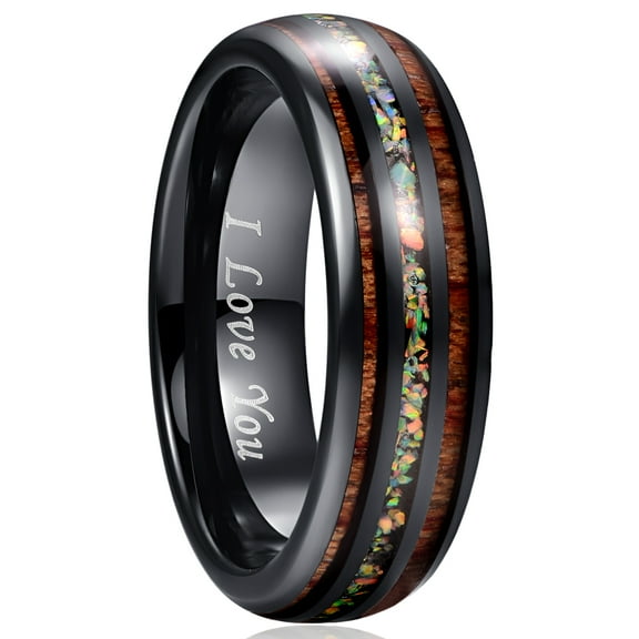 6mm Handmade Fire Created Opal Inlay Tungsten Carbide Ring for Unisex Size 7-14