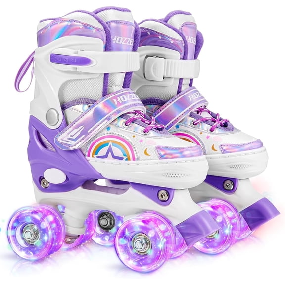 Roller Skates for Kids, 4 Size Adjustable Girls Roller Skates with 8 Light UP Wheels for Outdoor/Indoor, Gifts for Toddler Kids, Purple(S, 9C-12C)