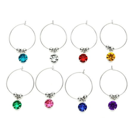 

8pcs Colorful Diamonds Wine Glass Hanging Ring Hanging DIY Wine Glass Ring for Restaurant Hotel Bar (Mixed Color)