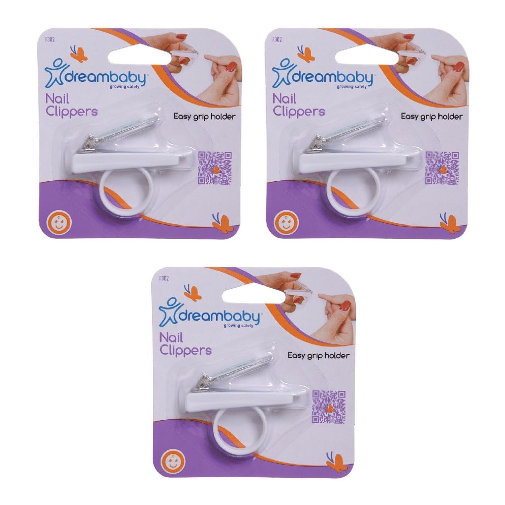 Dreambaby Baby Nail Clipper Trimmer with Holder Curved Edge Easy Hold White Silver, 3-Pack