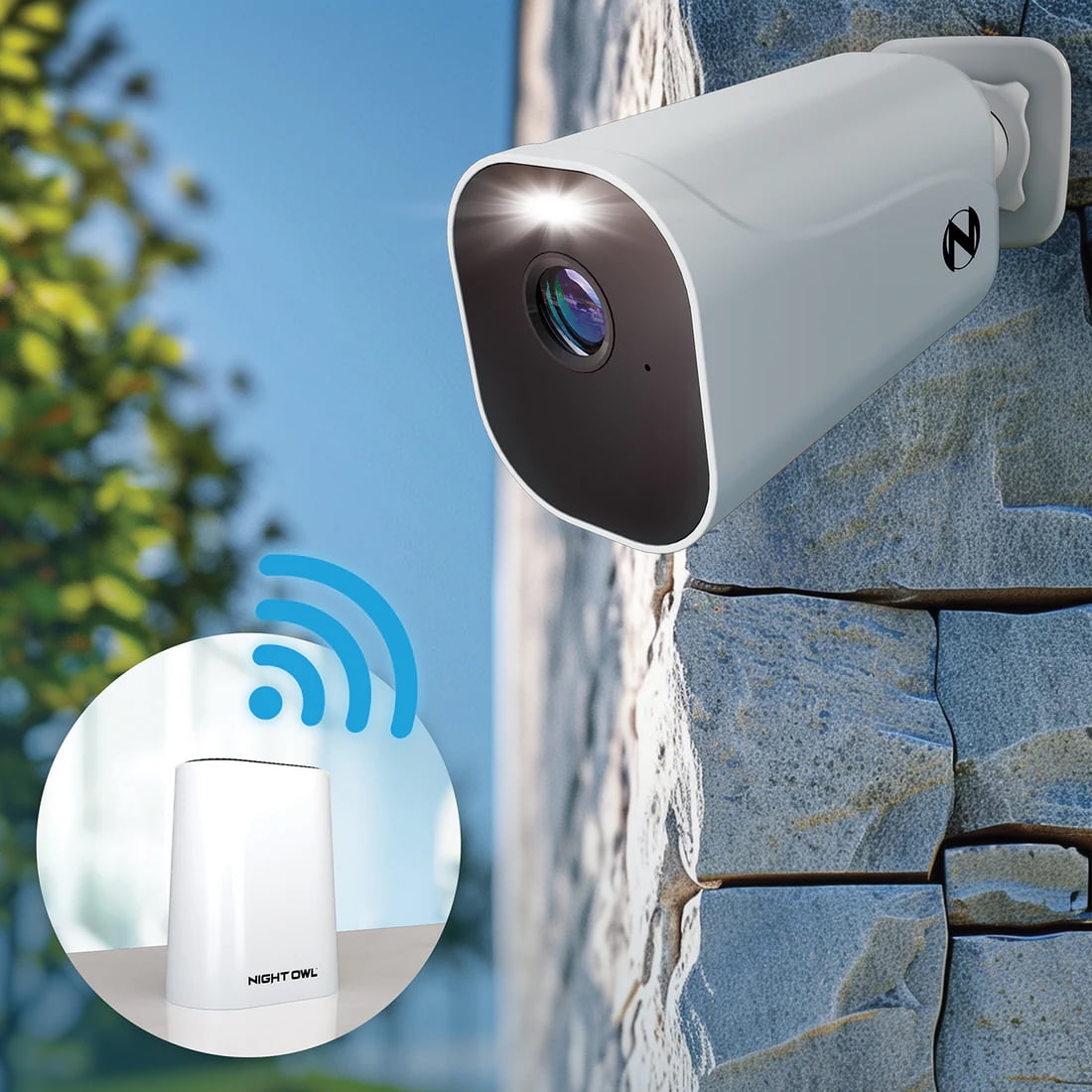 Night Owl Expandable Wi-Fi Security Hub with 64GB microSD Card and 4 Wire Free 1080p Deterrence Cameras