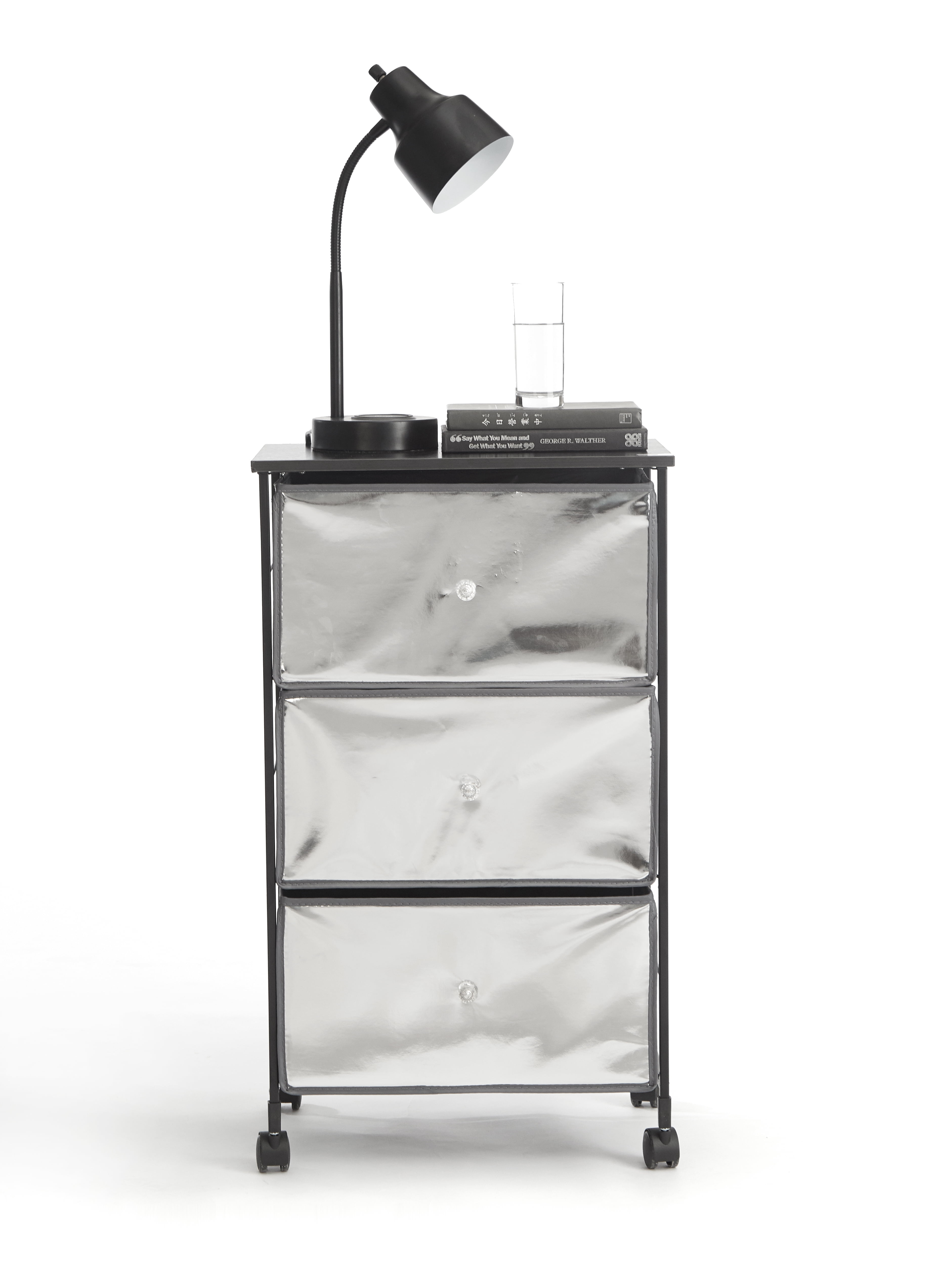 Urban Shop 3 Tier Mirrored Rolling Utility Cart, Silver, 3 Drawers