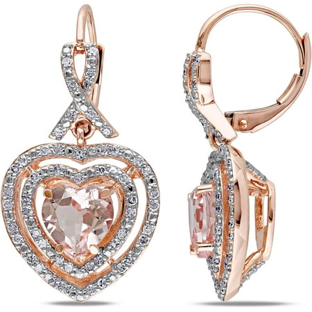 2-1/5 Carat T.G.W. Morganite and 1/2 Carat T.W. Diamond 10kt Pink Gold Infinity Heart Earrings