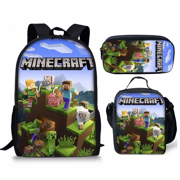 3pcs juego de cubo mundo impreso estudiante mochilas escolares para niños conjunto de tres piezas caja de papelería bolsa de comida mochila de dibujos animados de gran capacidad bolsa de almuerzo caja